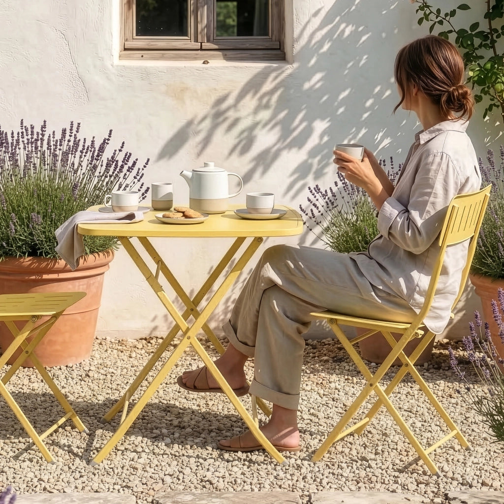 Tavolo Pieghevole Sande con Piano Quadrato - Giallo [en.casa]