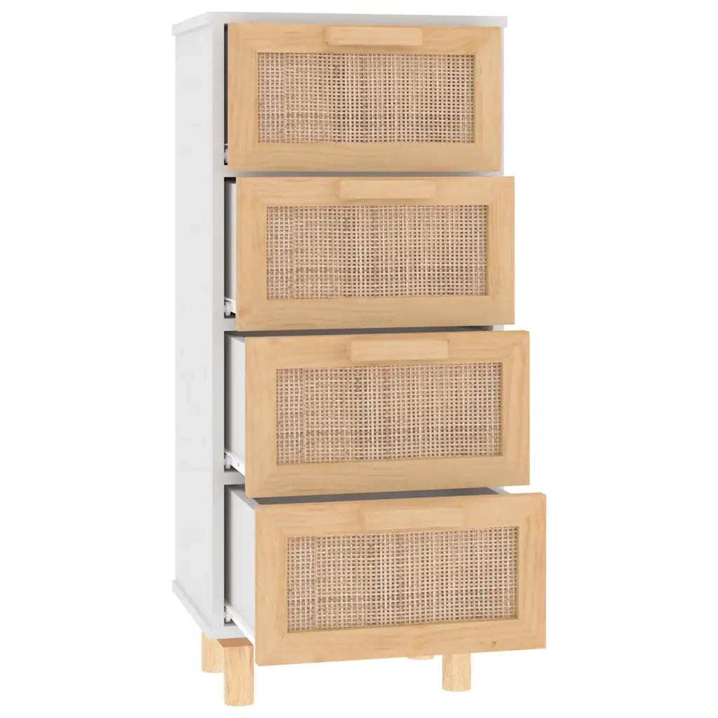 Credenza Bianca 40x30x90cm Legno Massello Pino Rattan Naturale cod mxl 22791