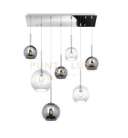 SOSP. CROMO RETTANGOLARE 7 LUCI VETRI (1 GRANDE TR+1 MEDIO CR+1 MEDIO TR +4 PICCOLO (3 X CR+1 X TR)) 1155CR-S7 RMIX-TC