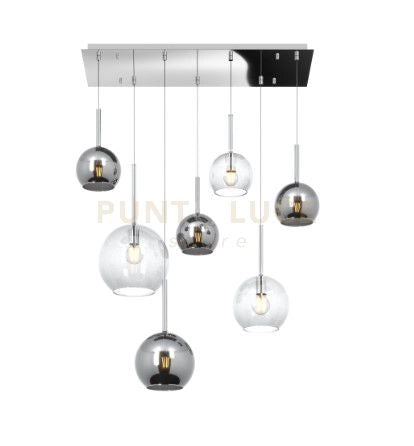 SOSP. CROMO RETTANGOLARE 7 LUCI VETRI (1 GRANDE TR+1 MEDIO CR+1 MEDIO TR +4 PICCOLO (3 X CR+1 X TR)) 1155CR-S7 RMIX-TC