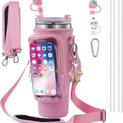 Supporto per bottiglia acqua per Stanley Cup, supporto bottiglia acqua con cinturino compatibile 40 oz, Accessori, borsa per bottiglia acqua con regolazione per campeggio e passeggiate (rosa)