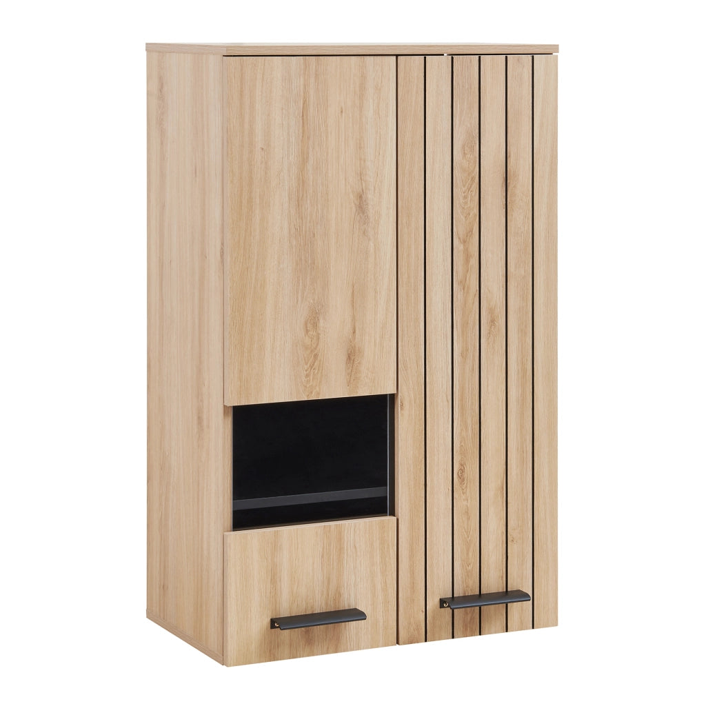 Mobile Pensile Noppen a Parete con 2 Ante e Finestrella 98 x 60 x 35 cm - Effetto Rovere [en.casa]