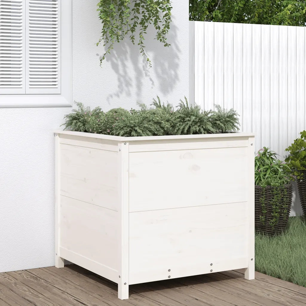 Fioriera da Giardino-Vaso da Esterno Bianca 82,5x82,5x78cm Legno Massello Pino