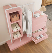 Mobile guardaroba 100x40x135 cm con quattro cassetti e barra appendiabiti in truciolare e metallo rosa e bianco