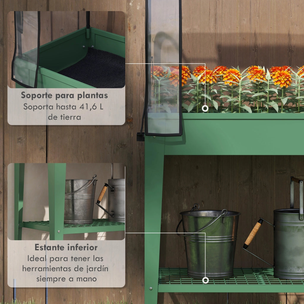 Letto da Giardino Urbano con Ruote e Ripiano ¨C Zephmum ¨C 80x40x120 cm Verde