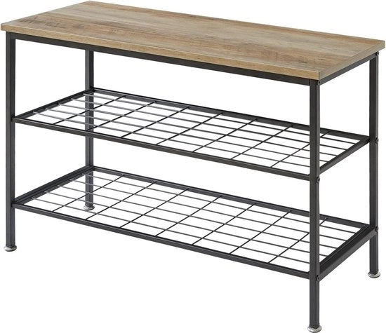 Scaffale a 3 livelli con ripiano di archiviazione - telaio metallico industriale - grigio + nero - per ingresso soggiorno cucina - TXJ003Y
