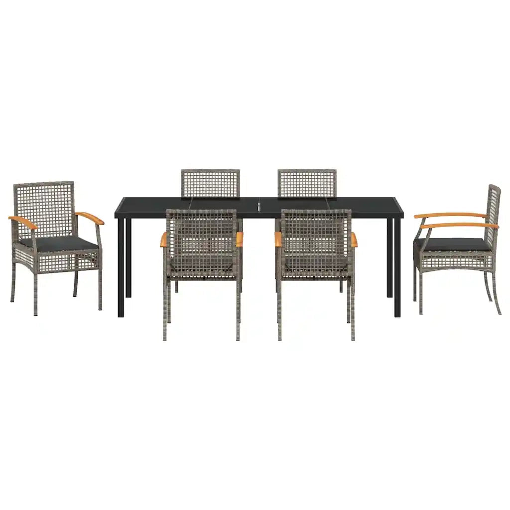 Set da Pranzo per Giardino 7 pcs Grigio e Nero Rattan 3380825