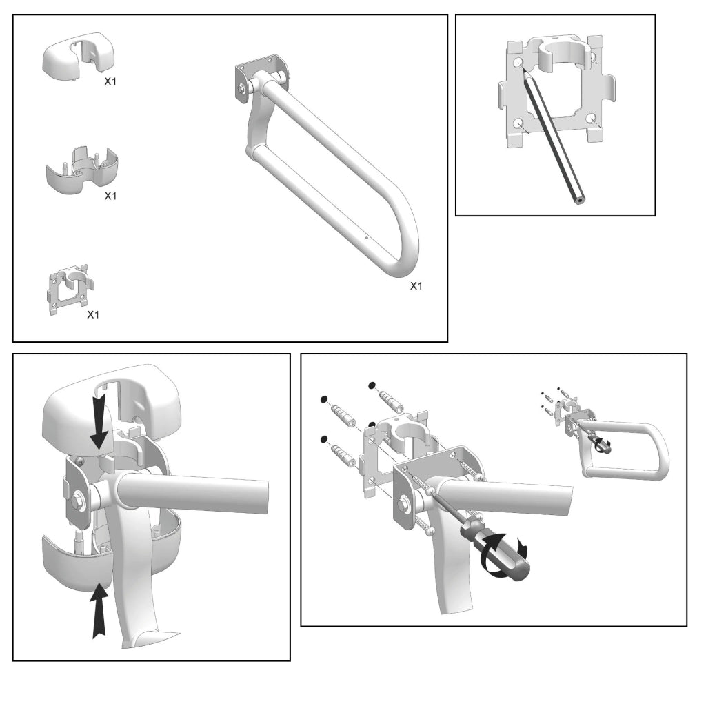 Maniglione serie care ribaltabile in acciaio laccato bianco 70 cm