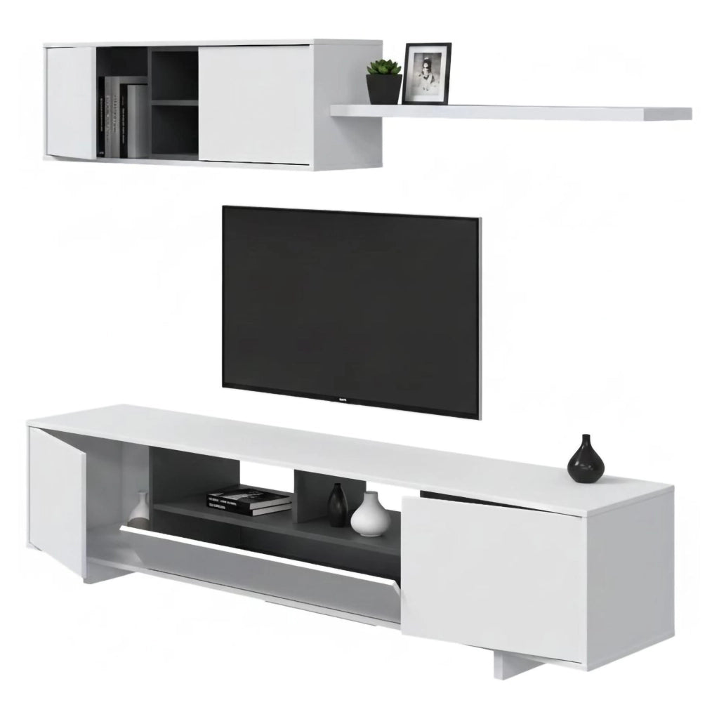 Mobile Soggiorno Angora, Parete Attrezzata 8 Ripiani, 200x41x46h cm Bianco Lucido