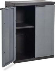 Armadio basso 2 ante con ripiano regolabile in resina colore nero e grigio 65x37x85 cm Toomax
