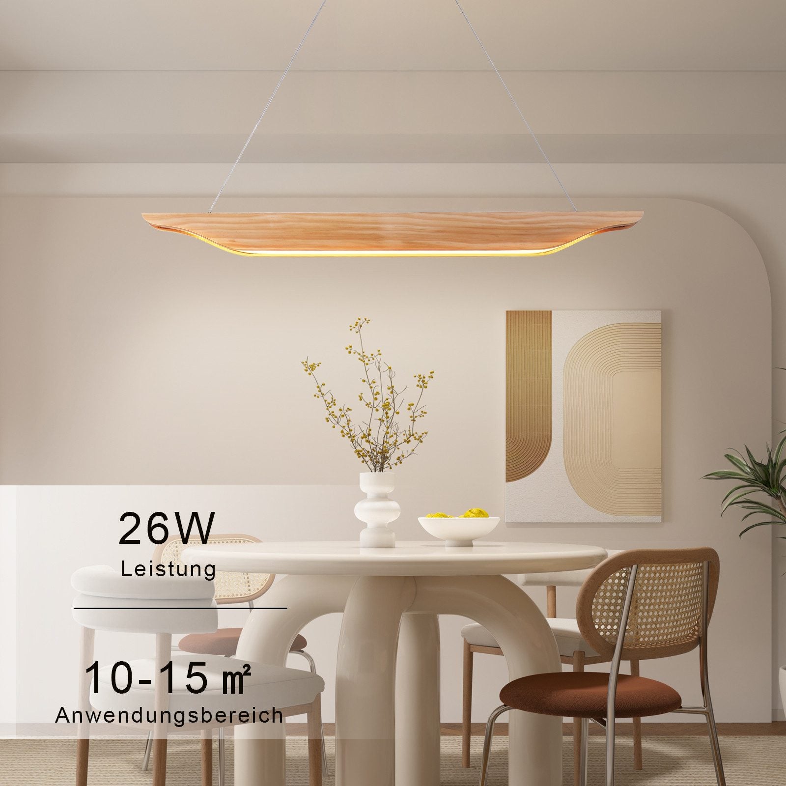 Lampada a sospensione ZMH moderna in legno da 90 cm per sala da pranzo dimmerabile con telecomando
