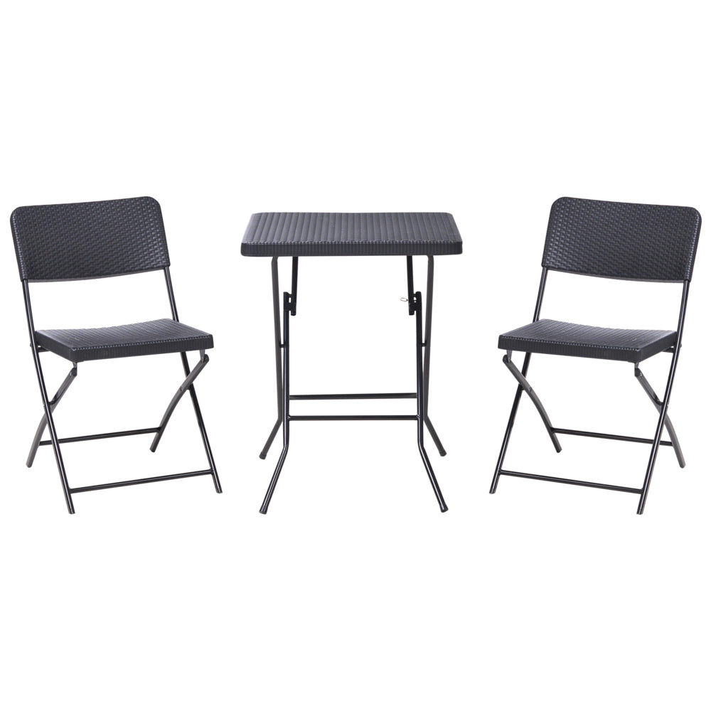 Set da bistrot con tavolo e 2 sedie Seduta e schienale in materiale sintetico Gambe in acciaio Pieghevole Resistente alle intemperie Nero