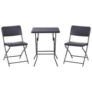 Set da bistrot con tavolo e 2 sedie Seduta e schienale in materiale sintetico Gambe in acciaio Pieghevole Resistente alle intemperie Nero