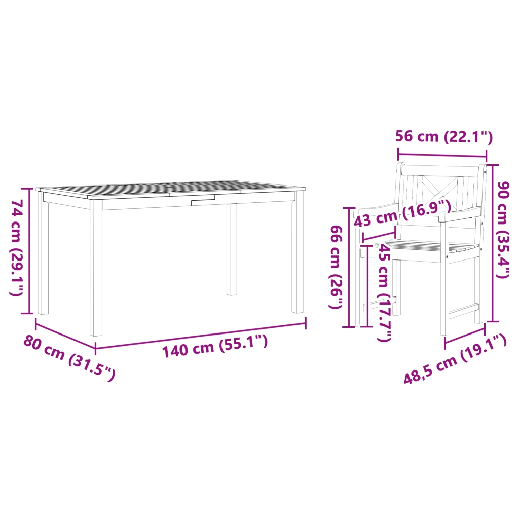 Set da Pranzo da Giardino 7 Pezzi in Legno Massello di Acacia