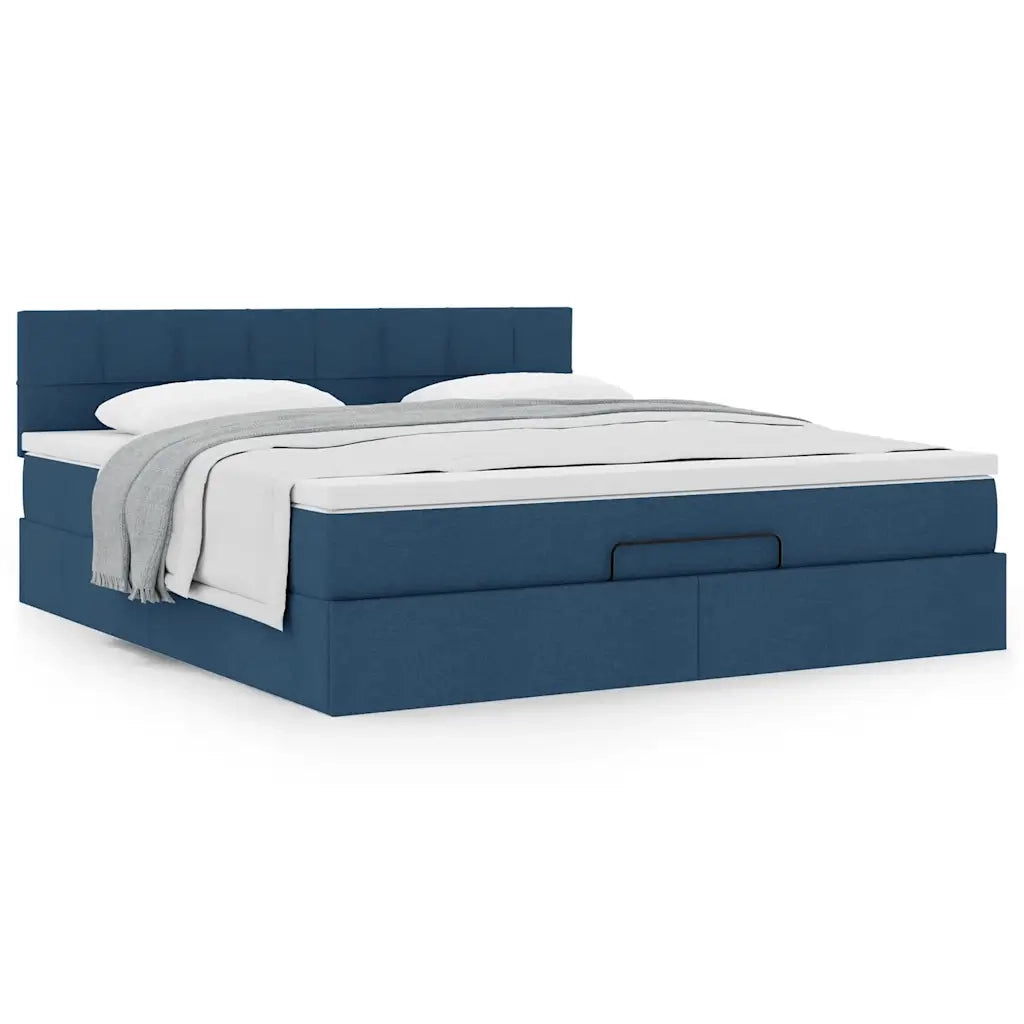 Struttura Letto Pouf con Materasso Blu 160x200 cm in Tessuto 3311476