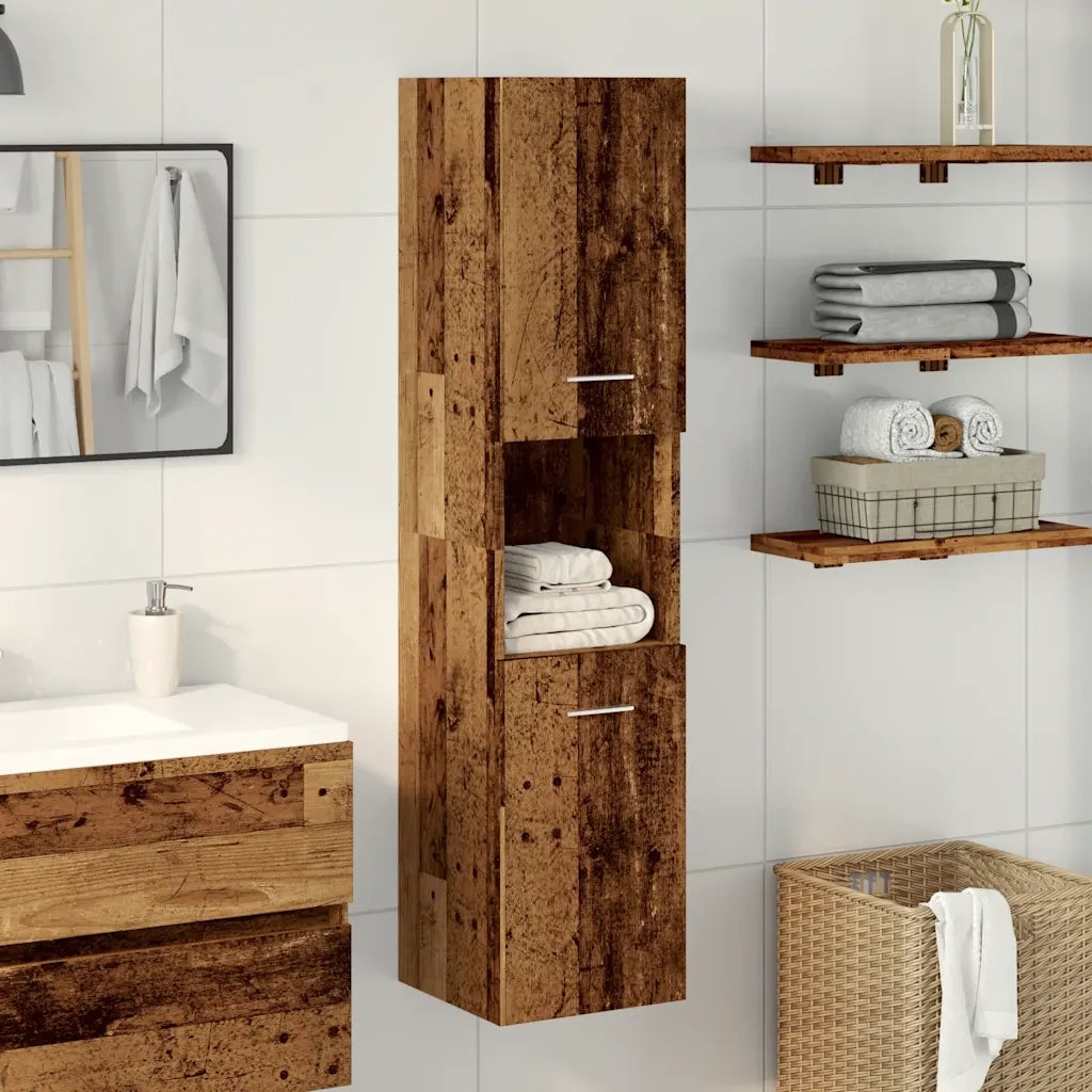 Mobile Pensile da Bagno | Armadio da bagno Legno Antico 30x30x130 cm in Truciolato