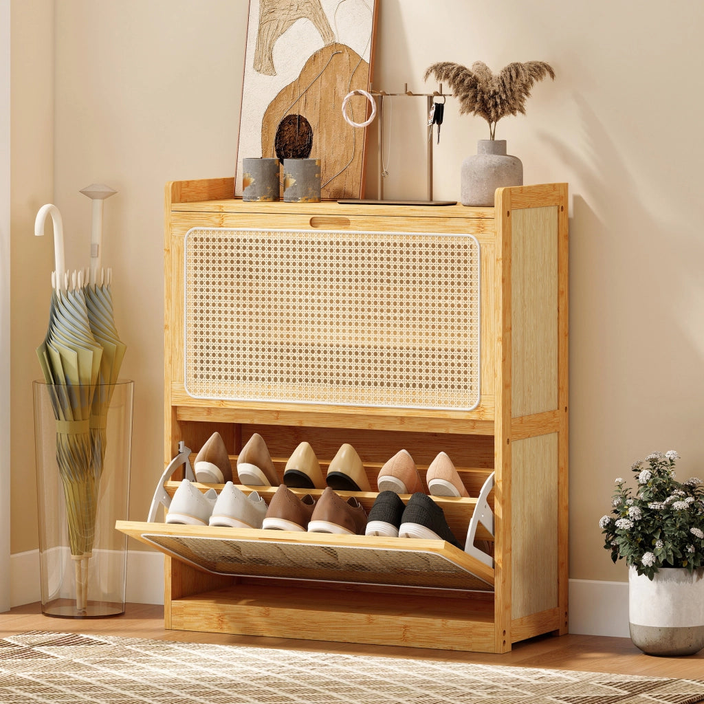 Scarpiera con 2 cassetti ¨C zephmum ¨C 69x29x83cm, legno naturale