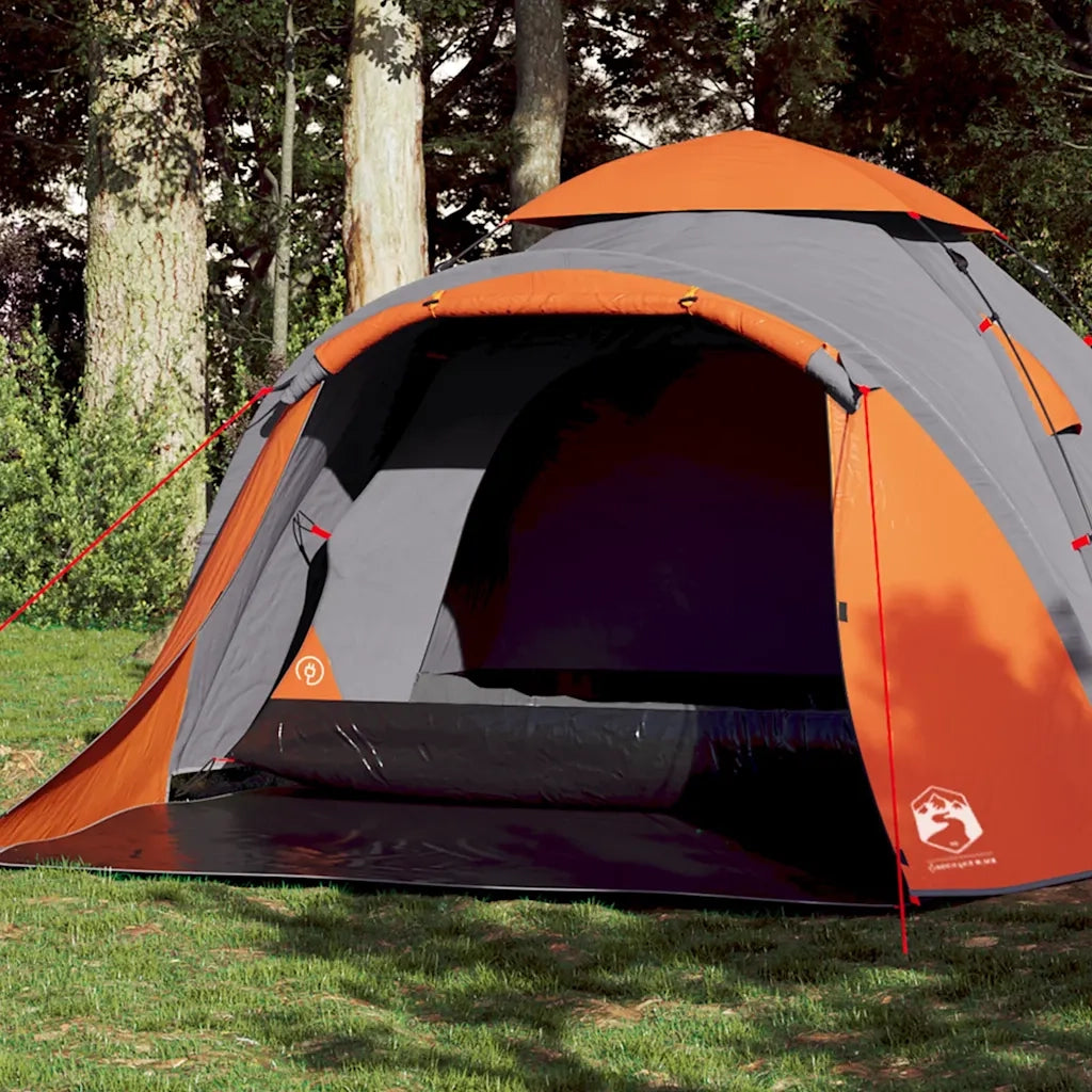 Tenda a Cupola 3 Persone-Tenda da campeggio Grigio e Arancione a Rilascio Rapido 742205