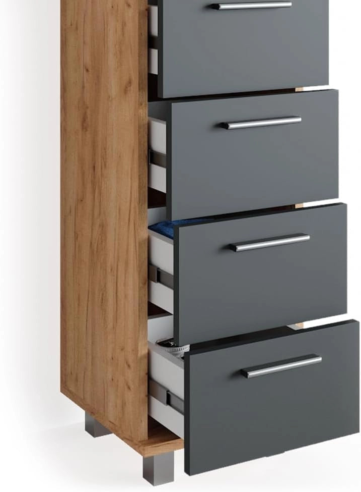 Cassettiera da bagno Ilias, Quercia dorata, 30 x 95 cm, adatto per il montaggio a parete e combinabile con la serie Ilias