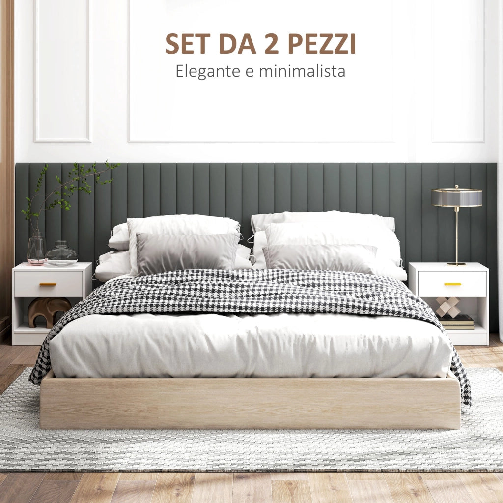 Set 2 Comodini con Cassetto e Ripiano a Giorno in Legno 39x28x41 cm Bianco