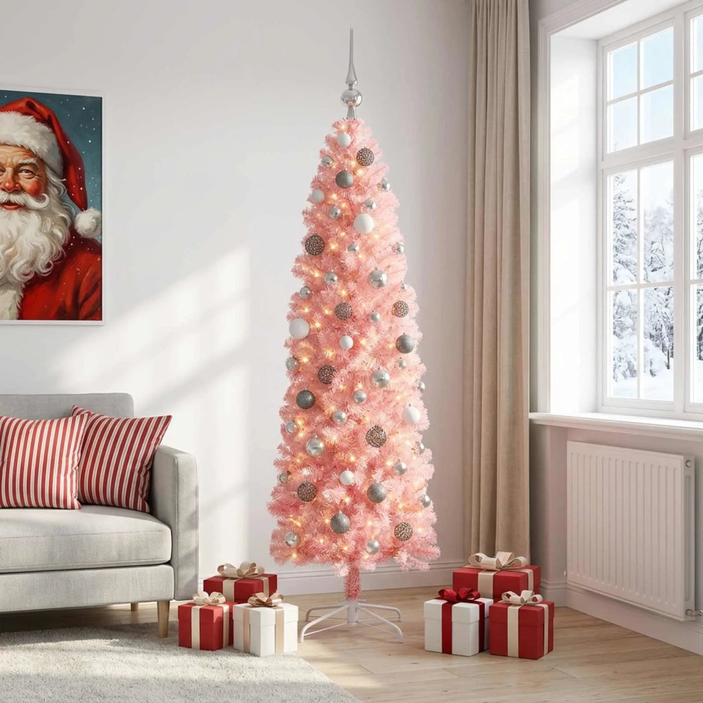Albero di Natale Artificiale Slim con Palline 180 cm 300 LED 3461082