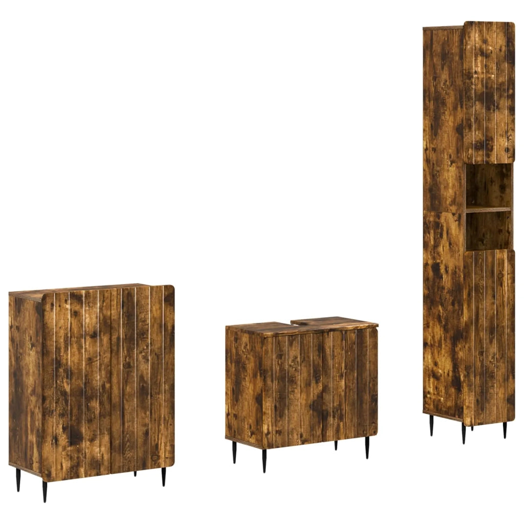 Set di armadietti da bagno in 3 pezzi ZWOLLE Rovere Fumo 3417437