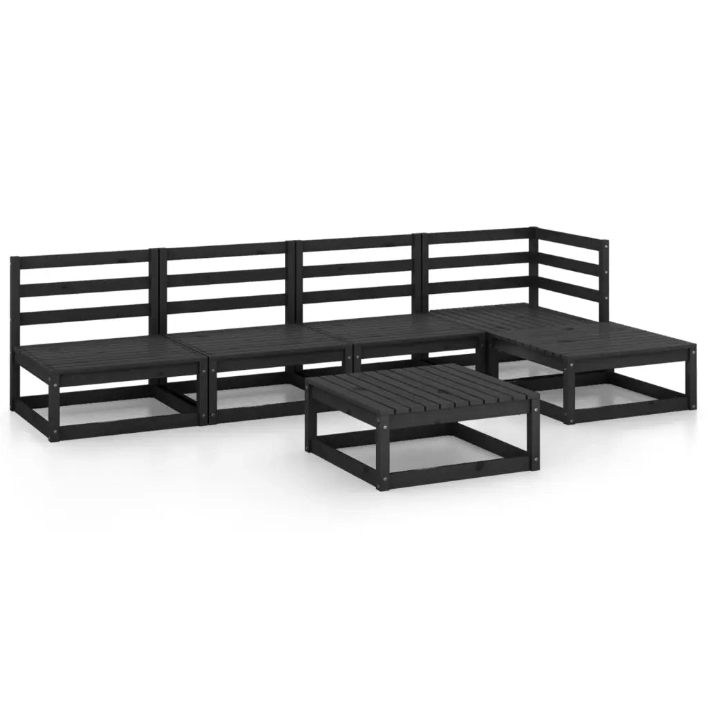 Set Divani da Giardino 5 pz Nero in Legno Massello di Pino 3075518