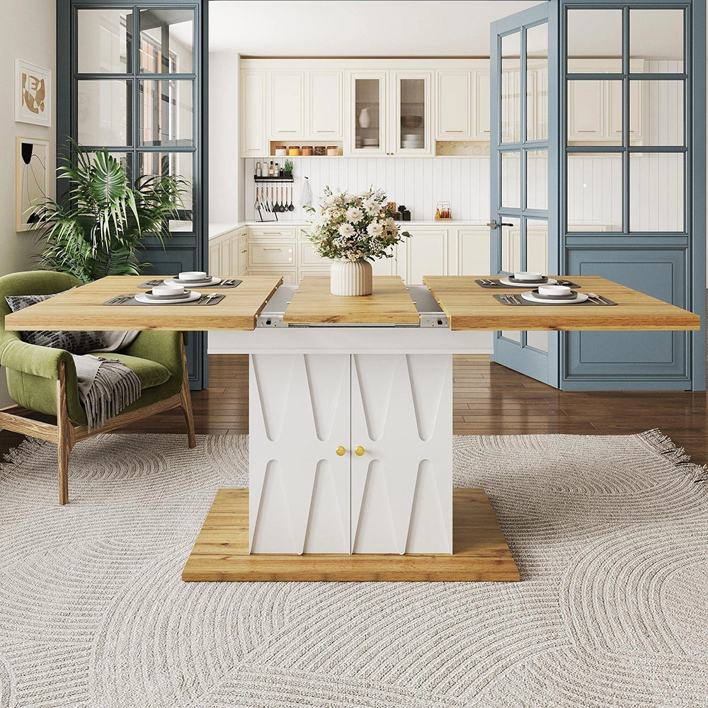 Tavolo da pranzo con motivo a rilievo - Xylo - 110(140)x70x76,5 cm - Placcato in legno