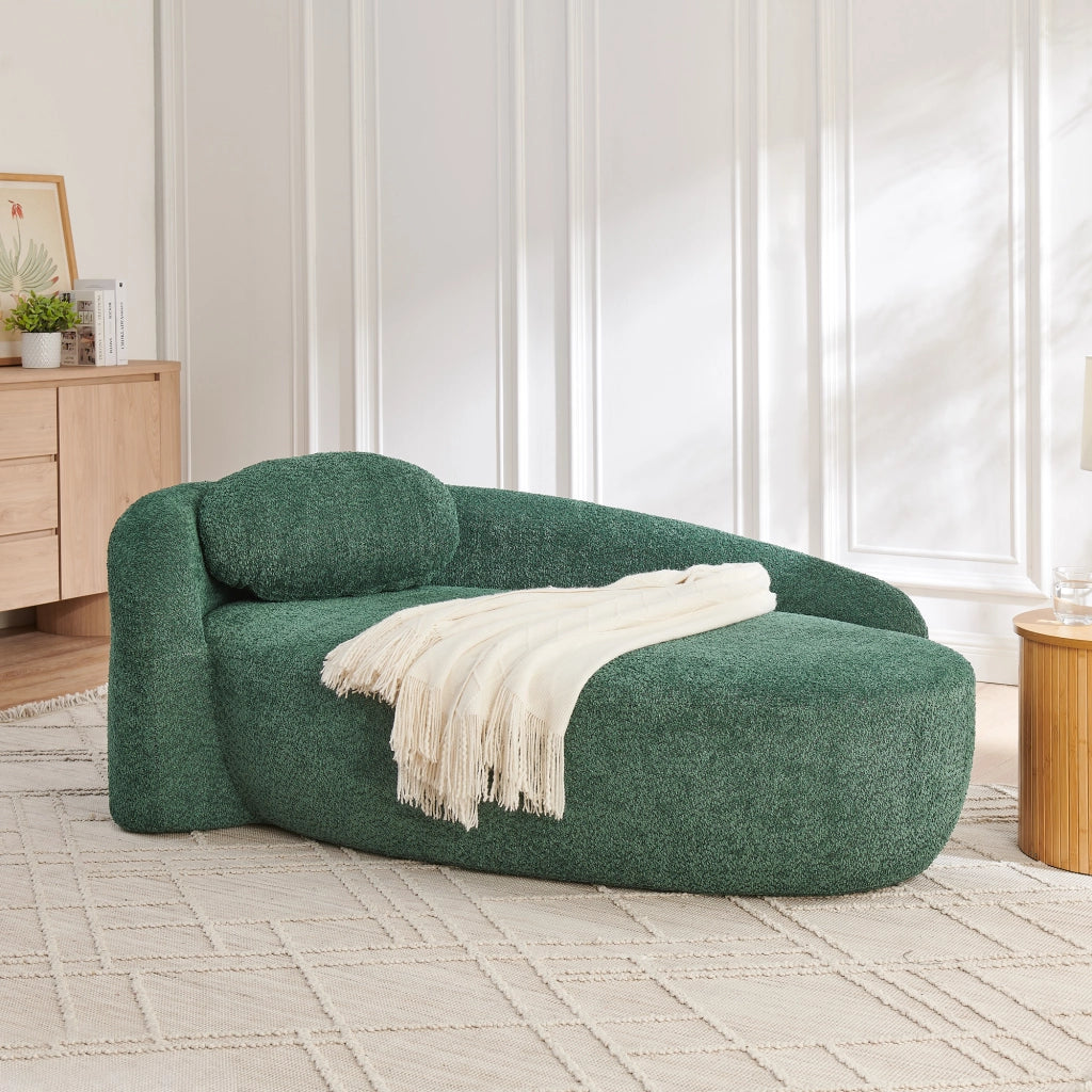 Divano lineare 2 posti con cuscino poggiatesta integrato, seduta in schiuma elastica, tessuto Teddy, verde