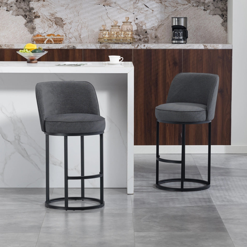 Sgabelli da Bar Set 2 Pezzi ¨C MINIMAL ¨C Seduta Imbottita in Tessuto, Gambe in Metallo Nero