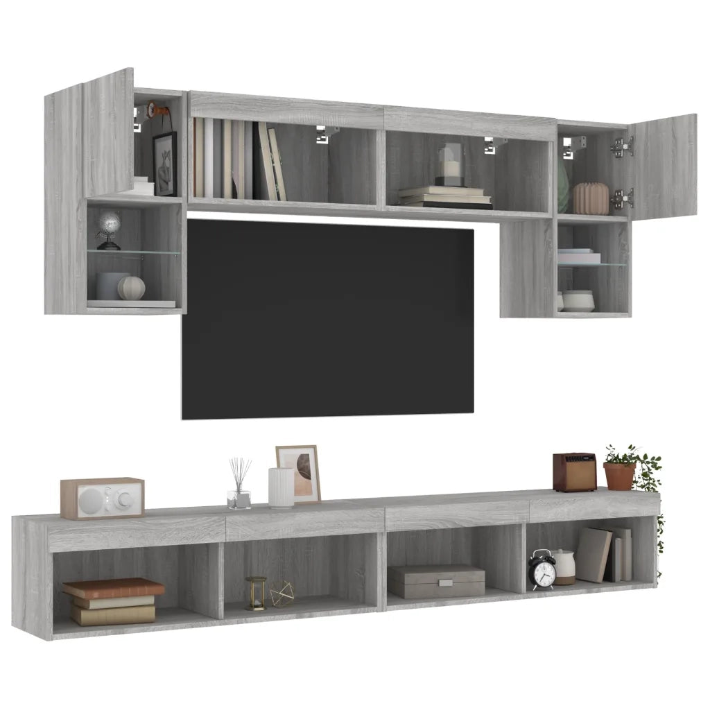 Mobili TV a Muro con LED 6pz Grigio Sonoma Legno Multistrato 3216709