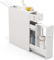Mobile portaoggetti stretto con 2 cassetti, armadio salvaspazio ideale per spazio di ripostiglio, colonna del bagno, cucina, ufficio, WC, 48 x 16 x 58 cm (bianco)