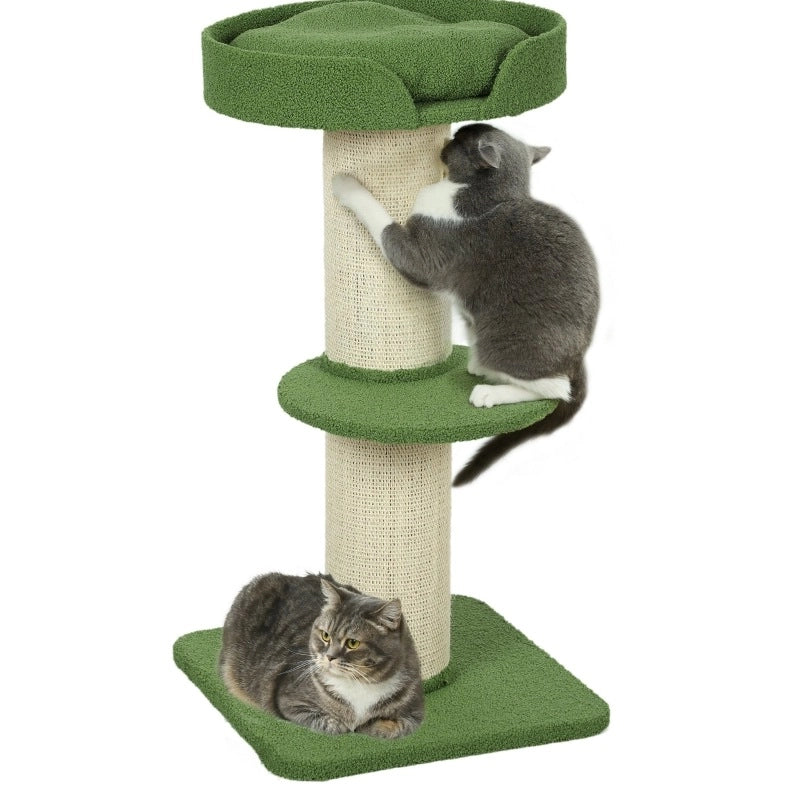 Tiragraffi per gatti verde con piattaforme, 91 cm