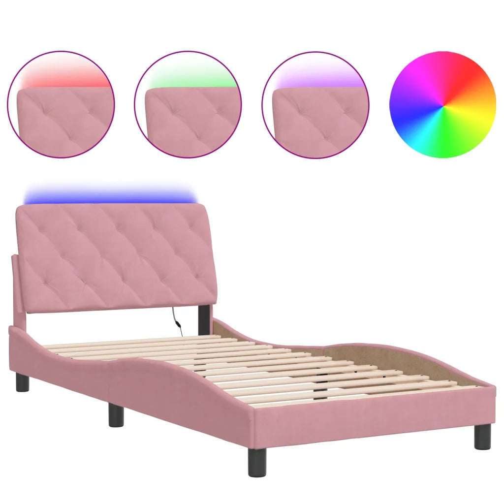 Giroletto con LED senza Materasso Rosa 100x200 cm in Velluto
