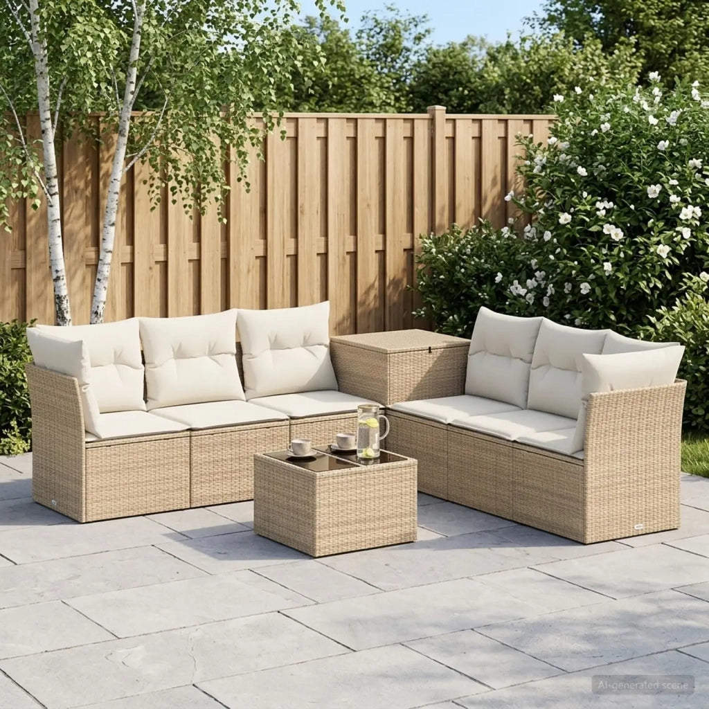 Set di divani 8 pz Beige e Bianco Crema 3448284
