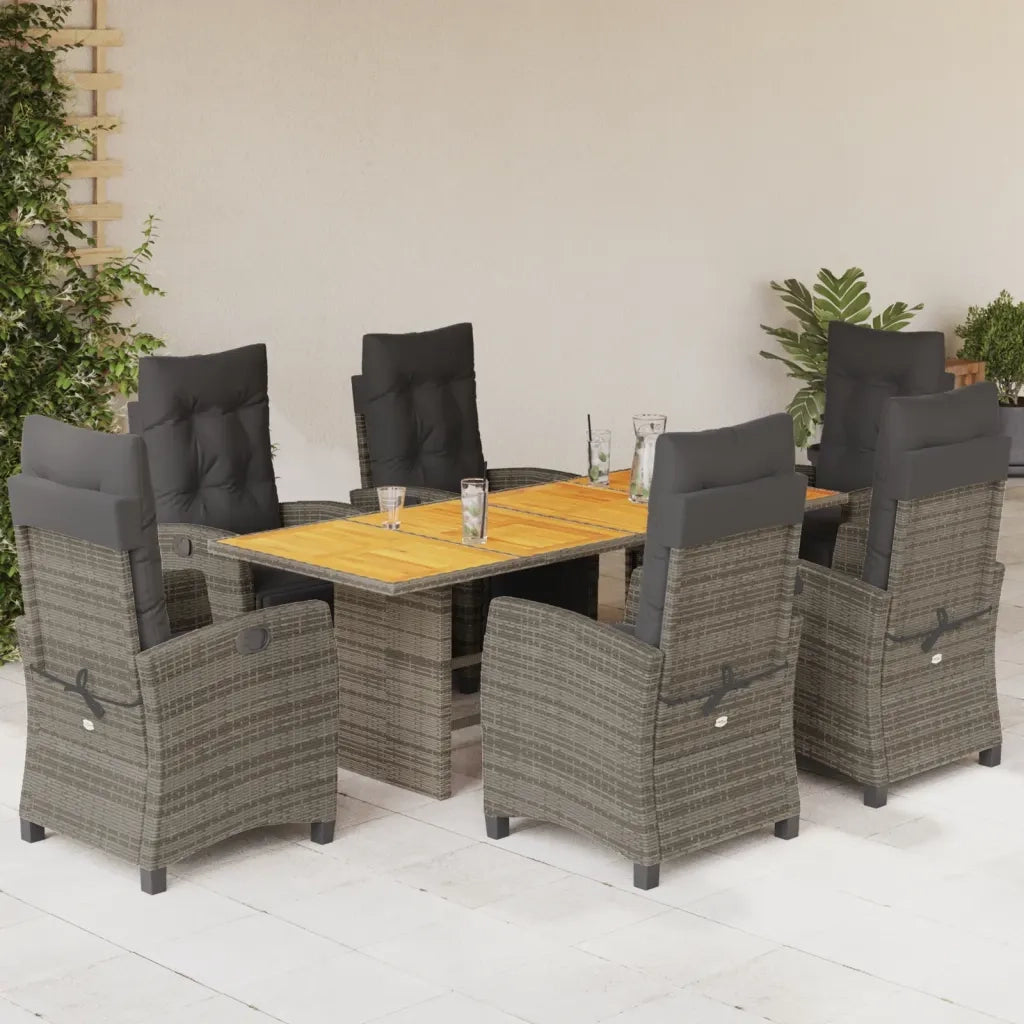 Set da Pranzo da Giardino 7 pz con Cuscini in Polyrattan Grigio 3212938