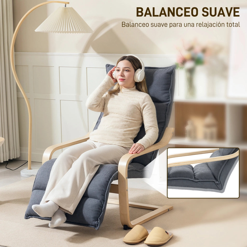 Poltrona con poggiapiedi regolabile in tessuto velluto e struttura in legno ¨C zephmum ¨C Grigio scuro 67x93x105 cm