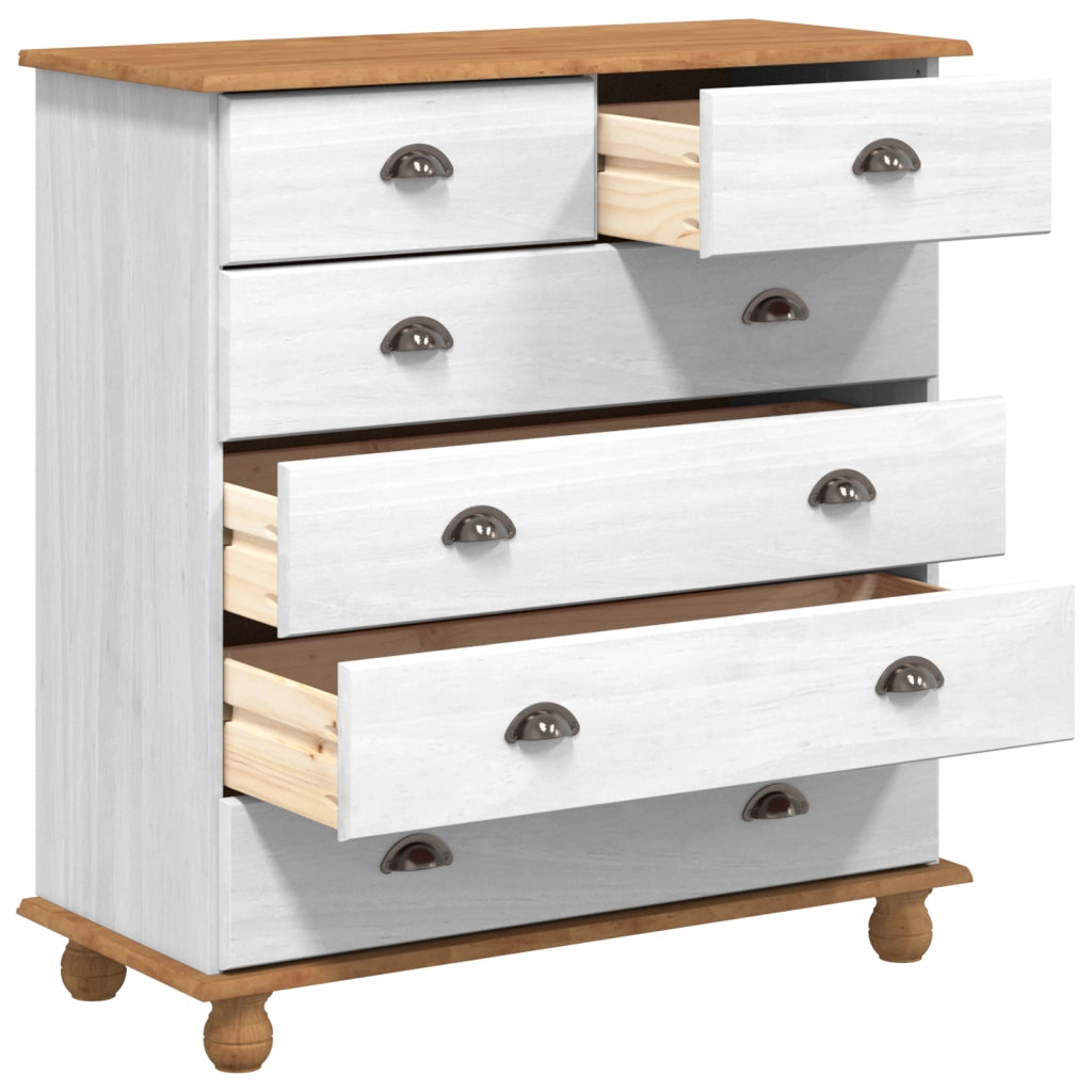 Cassettiera "ASKIM" Bianca 91x40x95,5 cm in Legno Massello di Pino