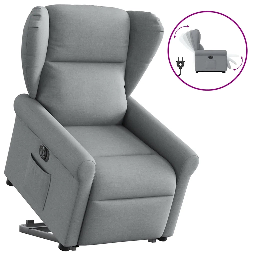 Poltrona | Sedia Relax Reclinante Alzapersona Elettrica Grigio Chiaro Tessuto