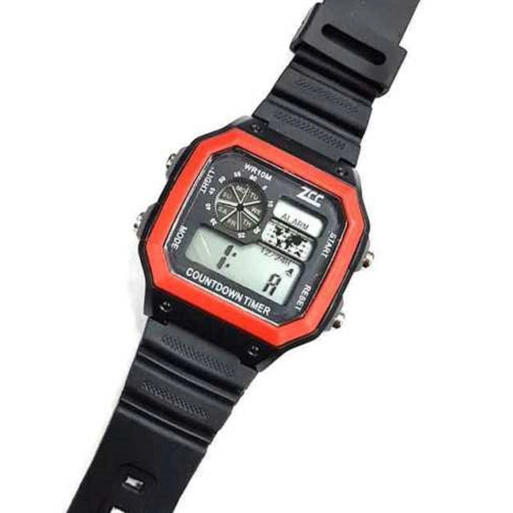 Trade Shop - Orologio Da Polso Zcc Unisex Digitale Crono Luce Sport Classic Vintage Rosso Nero -