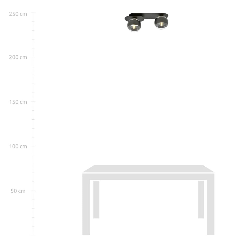 Plafoniera Minimal Teia Acciaio Nero 2 Luci E14 Ip20