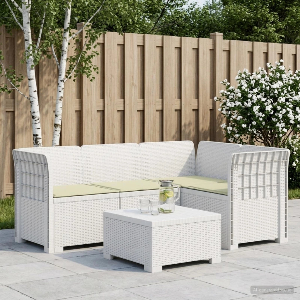Divano da Giardino 4 Posti con Cuscini Aspetto Rattan PP Bianco 3443970