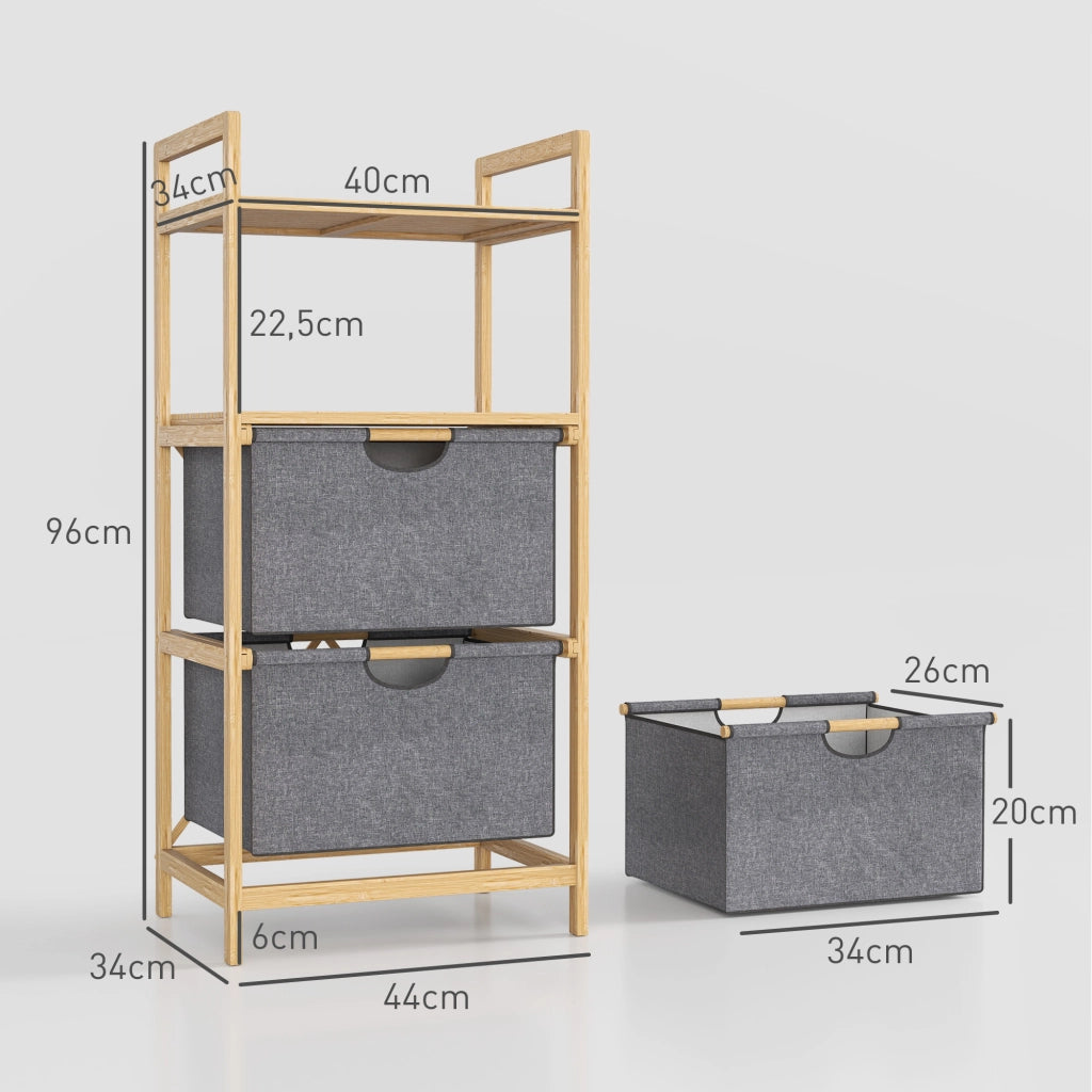 Cestino per il bucato in bamb¨´ con 2 sacchetti in tessuto scorrevoli e ripiani aperti ¨C Zephmum ¨C Naturale 80x40x60