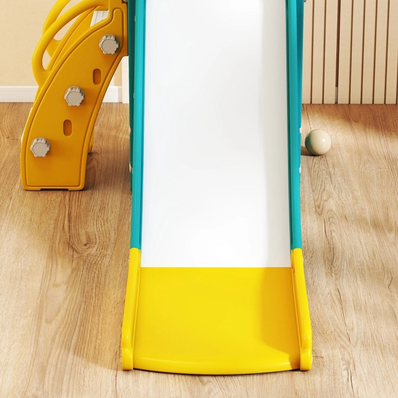 Scivolo per bambini 5 in 1 con canestro, telescopio e box portaoggetti, HDPE, giallo