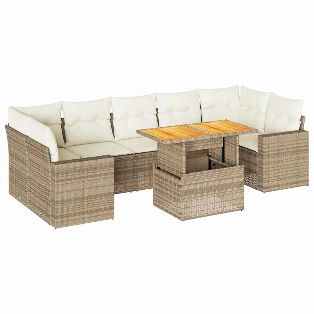 Set Divano da Giardino 8 pz con Cuscini Beige in Polyrattan