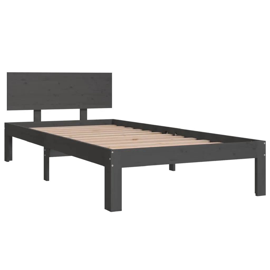 Letto singolo | Letto per adulti | Giroletto Grigio in Legno Massello di Pino 90x200 cm