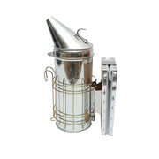 Affumicatore per api in acciaio galvanizzato con cilindro, scudo termico e soffietto in pelle, 230 mm