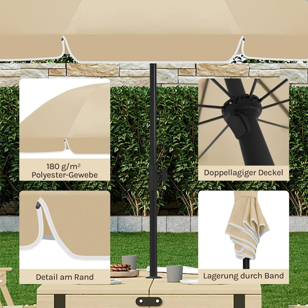 Ombrellone da Spiaggia, Ombrellone da Giardino con Funzione di Inclinazione e Altezza Regolabile, Tessuto Resistente ai Raggi UV da 180 gsm, Rotondo da 1,55 m Taupe