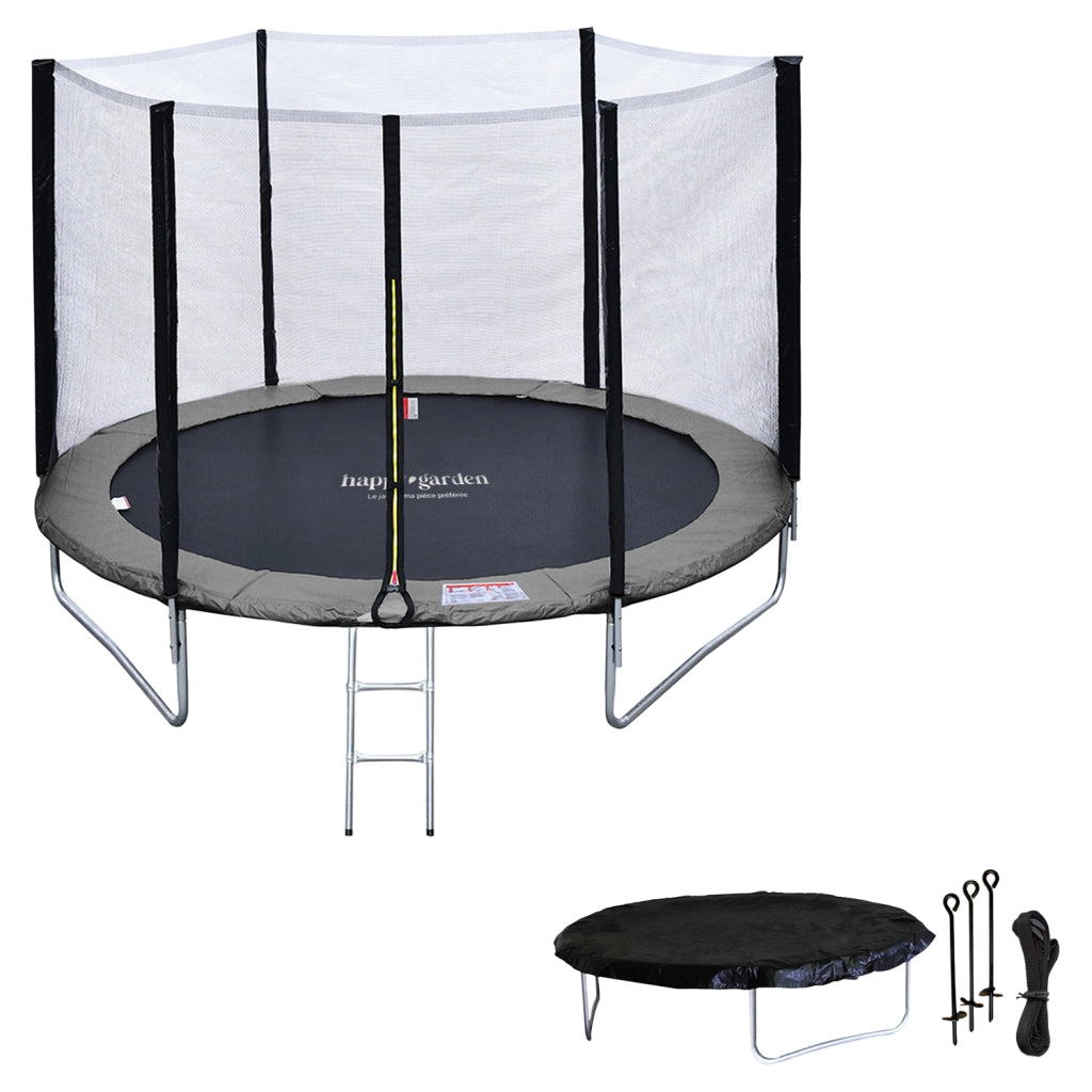 Premium Pack Trampolino 245cm reversibile rosa/grigio CANBERRA + rete, scala, copertura e kit di ancoraggio