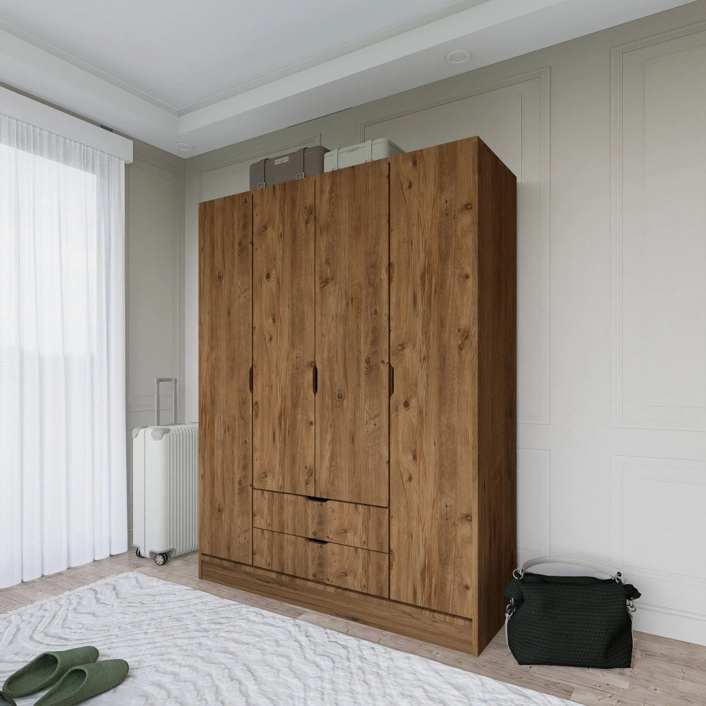 Armadio Camera da Letto Paterno, Guardaroba Grande Appendiabiti, 140x182h cm Marrone Noce